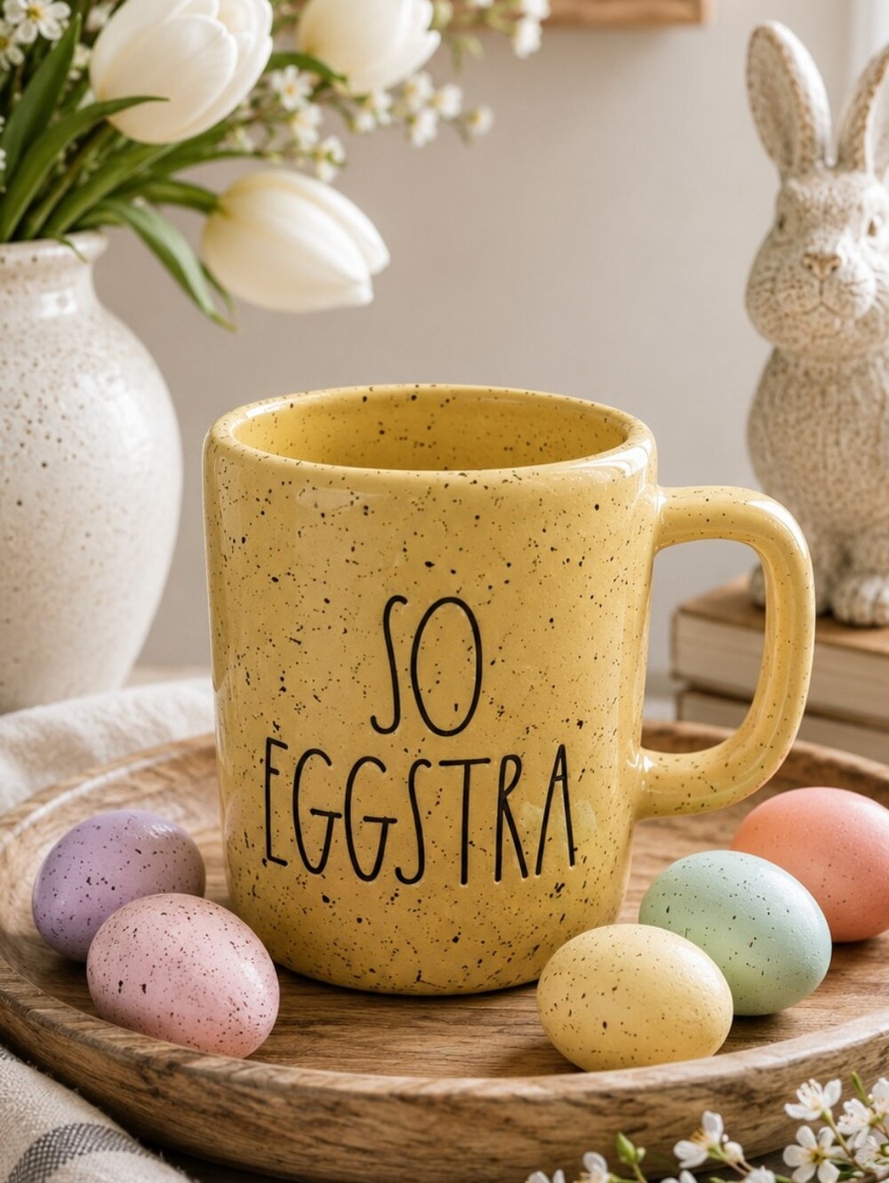 Rae Dunn "So Eggstra" Yellow Speckled Easter Coffee Mug  - NEW
